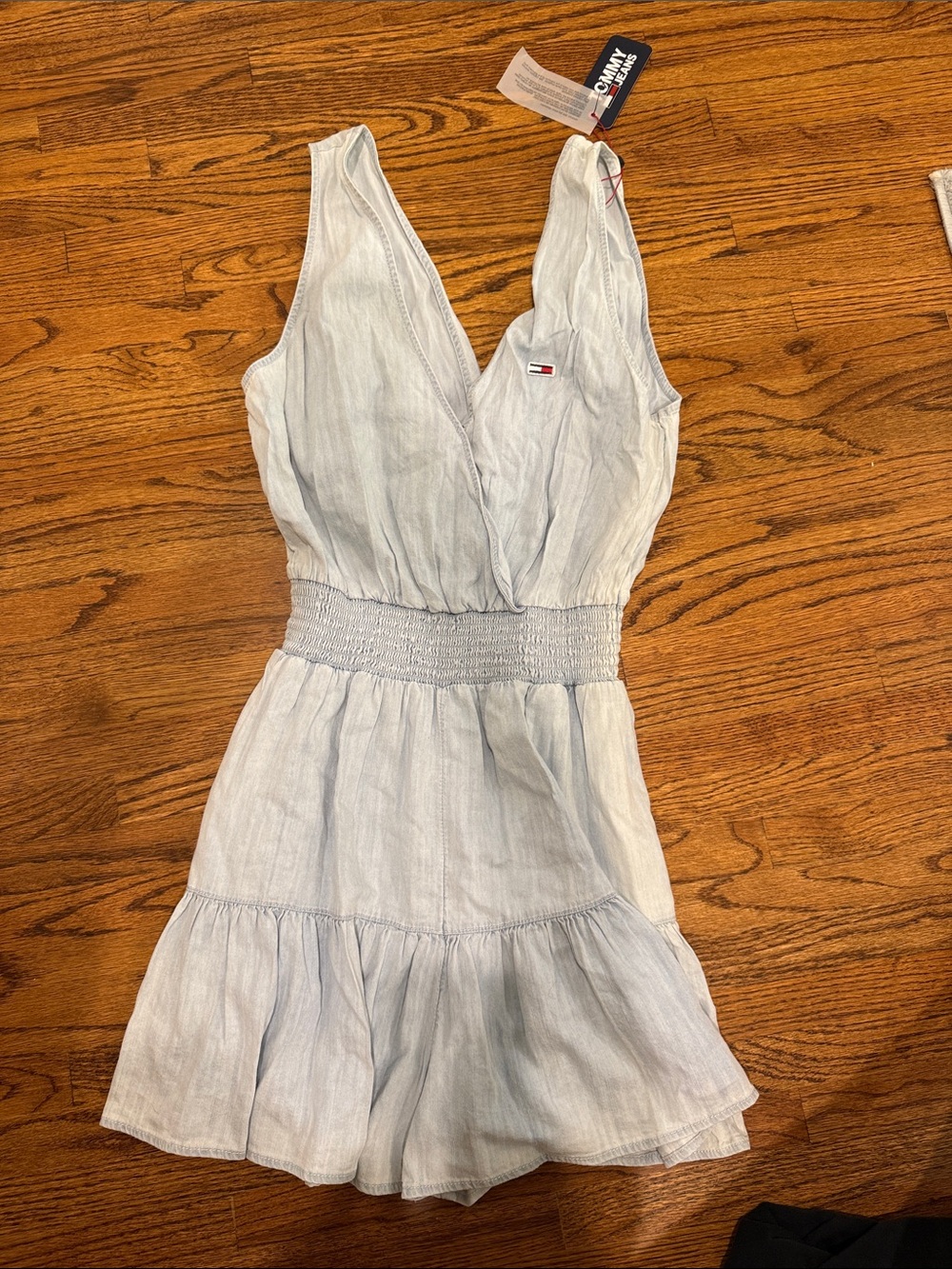 Tommy Hilfiger soft denim/Pale Blue V-Neck Smocked Waist Mini romper nwt XS